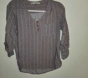 41 Hawthorn Red and White Chevron 1/2 Sleeve Blouse